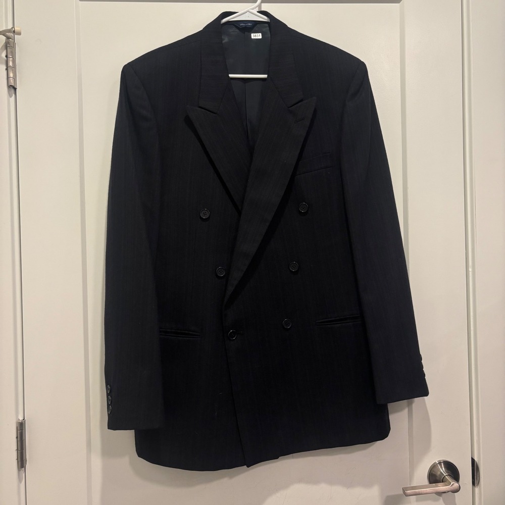 Bassano Gallagher Chicago Mens Navy Pinstripe Pure Wool Double Breasted Blazer
